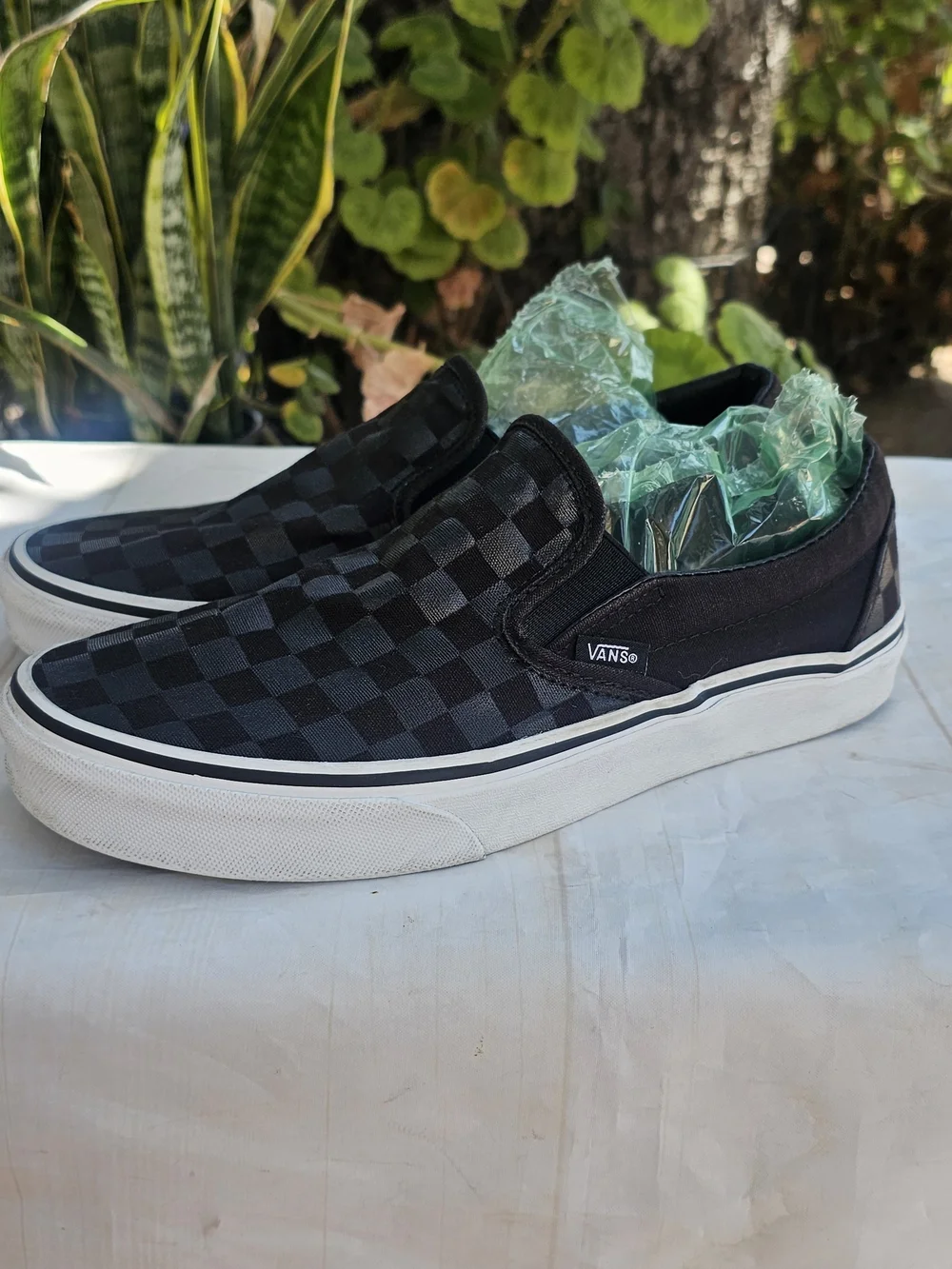 Vans Men’s Classic Slip-On Checkerboard Sneakers in Black